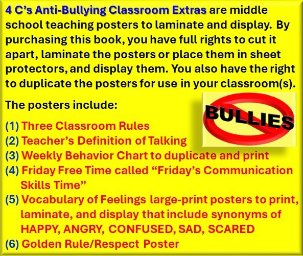 4C’s Anti-Bullying Classroom Extras: Middle School Classroom Extras to Laminate and Display