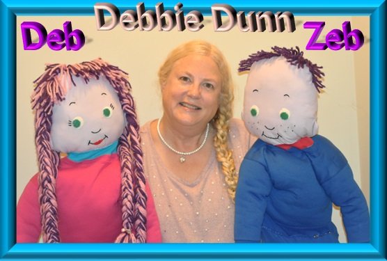 Picture of Debbie Dunn with the Zeb and Deb Puppets